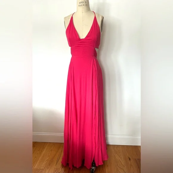 FREE PEOPLE LILLE MAXI DRESS IN HOT PINK. NWT Size S - Picture 3 of 9